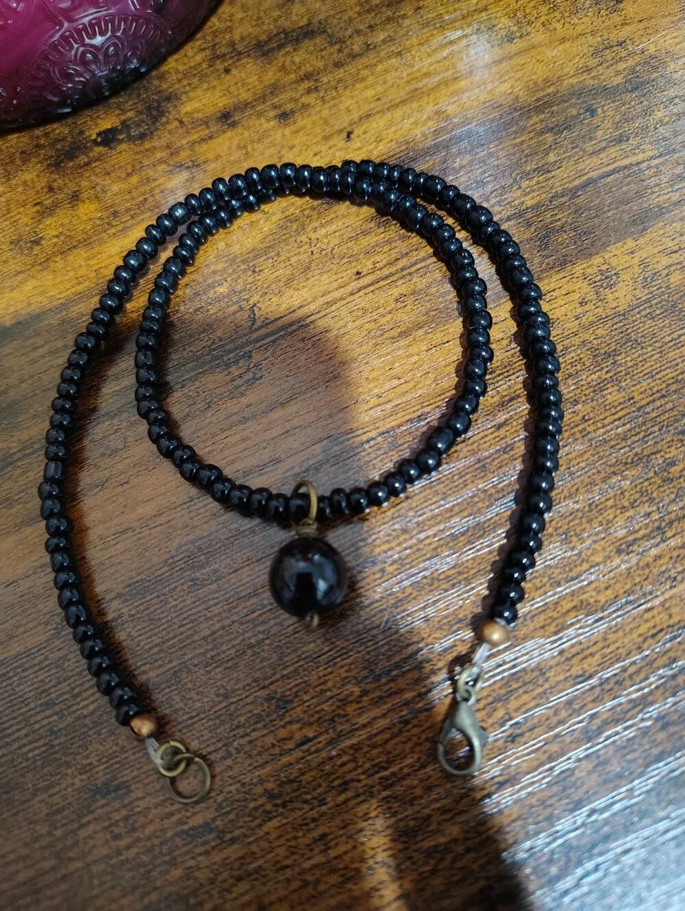 Black Beaded Men's Necklace with Pendant Accent Bead